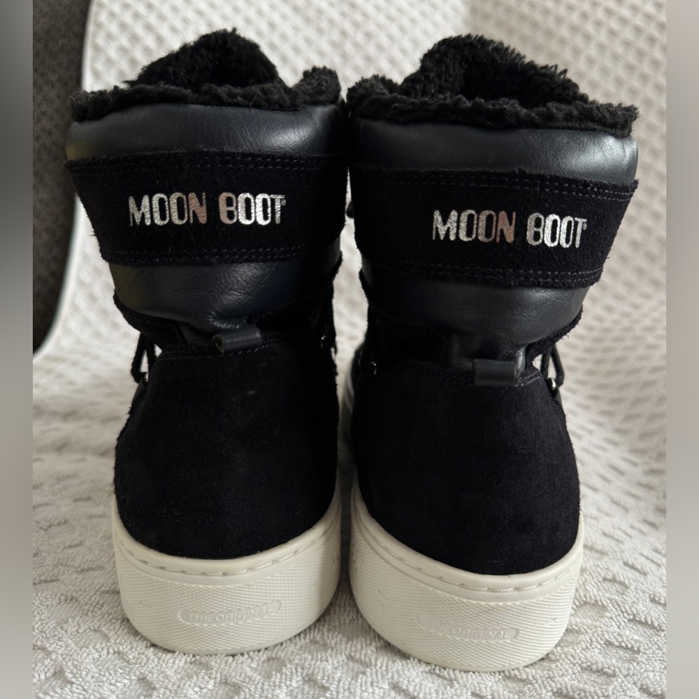 Tecnica Moon Boots Mercury High Paris Boot Black Suede Leather Faux Fur Size 10 - Picture 7 of 15